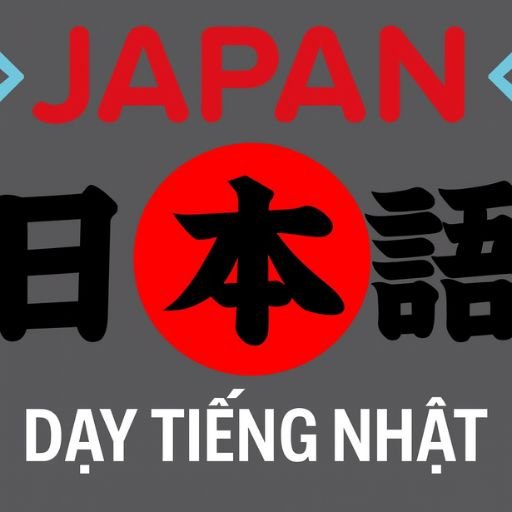 Biểu tượng của trang web "Dạy Tiếng Nhật": với các tiêu đề tiếng Anh, tiếng Việt, và tiếng Nhật (Hán tự).