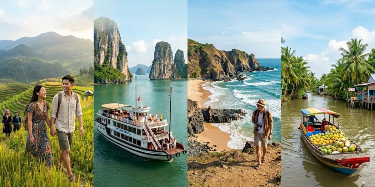 Các địa điểm du lịch 30-4 & 1-5 nổi tiếng tại Việt Nam bao gồm vùng cao Tây Bắc, vịnh Hạ Long, biển Phú Yên và miền Tây sông nước.